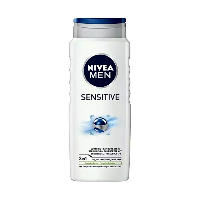 شامپو بدن ۳ در ۱ نیوآ من مدل SENSITIVE | تسکین‌دهنده با عصاره بامبو | مناسب پوست حساس | بدون احساس خشکی | مناسب بدن، صورت و مو | فرمول ۹۹٪ زیست‌تخریب‌پذیر | حجم ۵۰۰ میلی‌لیتر | ساخت آلمان