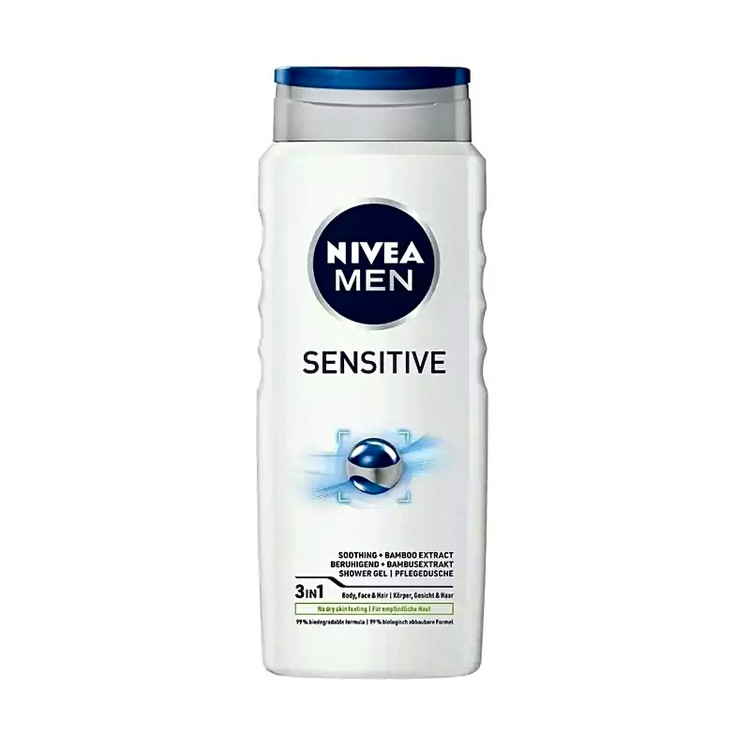 شامپو بدن ۳ در ۱ نیوآ من مدل SENSITIVE | تسکیندهنده با عصاره بامبو | مناسب پوست حساس | بدون احساس خشکی | مناسب بدن، صورت و مو | فرمول ۹۹٪ زیستتخریبپذیر | حجم ۵۰۰ میلیلیتر | ساخت آلمان
