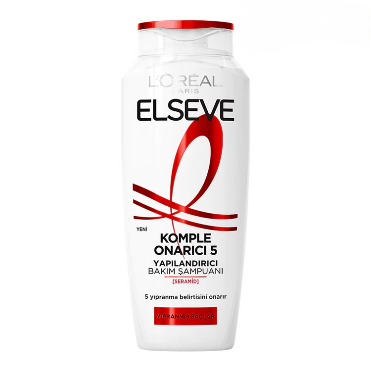 شامپو لورآل پاریس مدل ELSEVE KOMPLE ONARICI 5 | ترمیمکننده و بازسازنده موهای آسیبدیده | رفع ۵ نشانه آسیبدیدگی مو | حاوی سرامید | حجم ۳۰۰ میلیلیتر | ساخت ترکیه