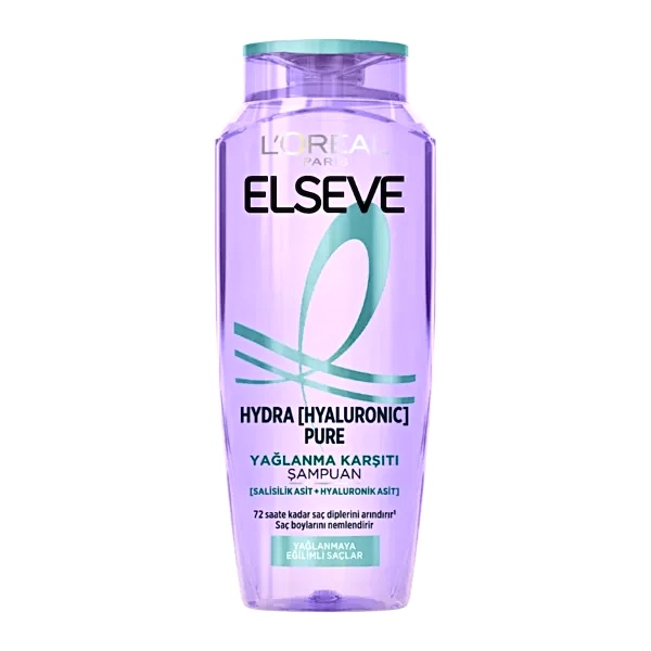 شامپو لورآل پاریس مدل ELSEVE HYDRA PURE | ضد چربی موهای چرب | حاوی سالیسیلیک اسید و هیالورونیک اسید | پاکسازی عمقی و آبرسانی | حجم ۳۰۰ میلی‌لیتر | ساخت ترکیه