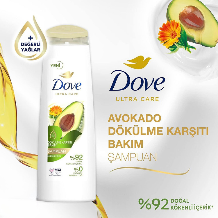 شامپو داو مدل Ultra Care Avocado & Anti-Hair Fall | ضد ریزش و مراقبتکننده | حاوی ۹۲٪ مواد طبیعی | وگان | بدون روغن معدنی | حجم ۴۰۰ میلیلیتر | ساخت ترکیه