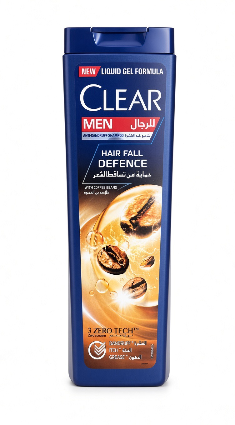 شامپو کلیر من مدل HAIR FALL DEFENCE | ضد ریزش مو و ضد شوره | با عصاره دانه قهوه | فناوری ۳ ZERO TECH™ | مناسب آقایان | ۳6۰ میلی‌لیتر | ساخت ترکیه