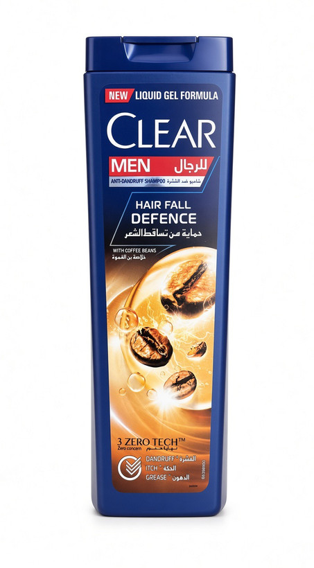 شامپو کلیر من مدل HAIR FALL DEFENCE | ضد ریزش مو و ضد شوره | با عصاره دانه قهوه | فناوری ۳ ZERO TECH™ | مناسب آقایان | ۳6۰ میلیلیتر | ساخت ترکیه