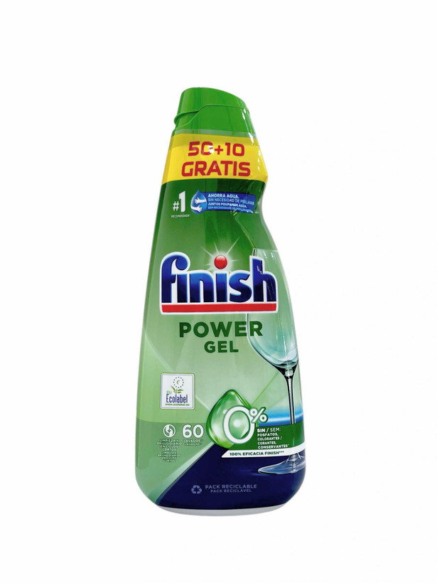 مایع ظرفشویی فینیش مدل POWER GEL ALL IN 1 | بدون فسفات، مواد نگهدارنده و رنگ | ۱۰۰٪ کارایی | حجم ۹۰۰ میلیلیتر (۶۰ بار شستشو) | ساخت اسپانیا