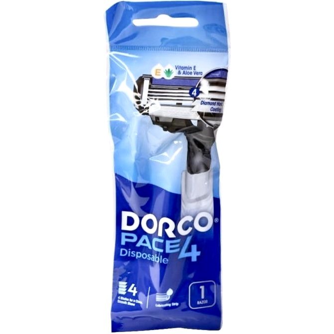 تیغ اصلاح دورکو مدل Pace 4 Portable | ۴ تیغه با روکش الماسی | سر چرخان و نوار روان‌کننده | دسته لاستیکی ضدلغزش | ۱ عدد | ساخت ویتنام